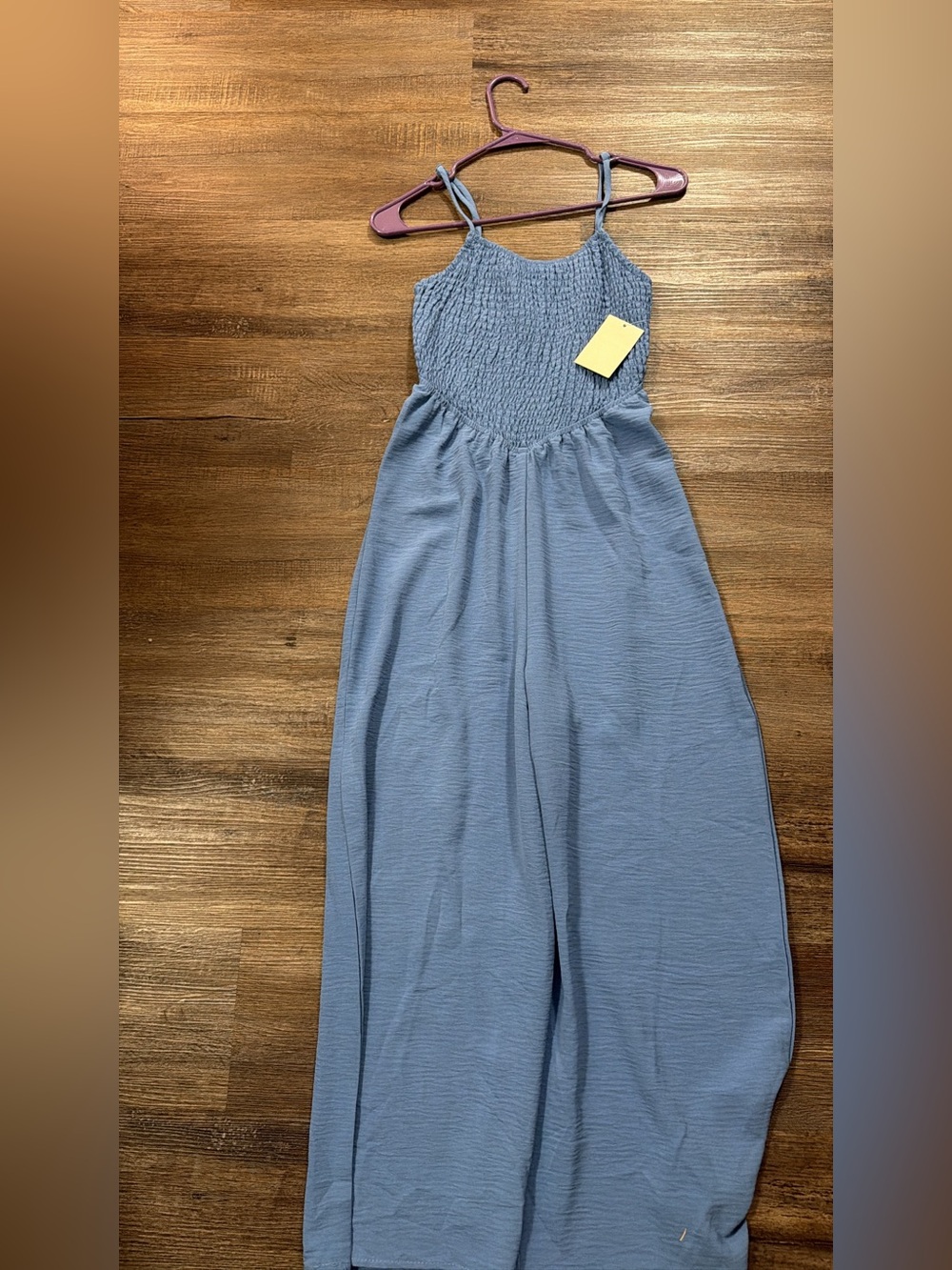 Smocked Spaghetti-Strap Jumpsuit in Light Blue